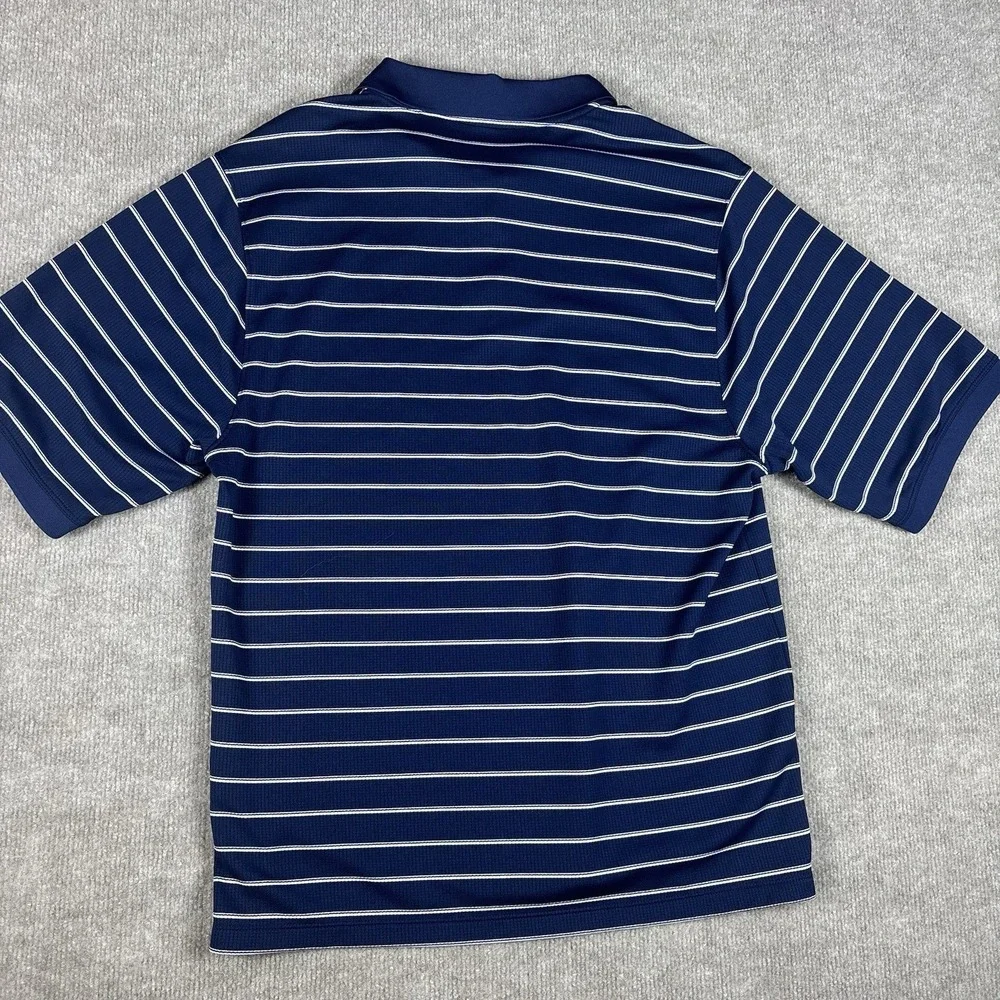 Nike Dri-FIT Polo Shirt Men's Small Navy Blue White Striped Golf Swoosh